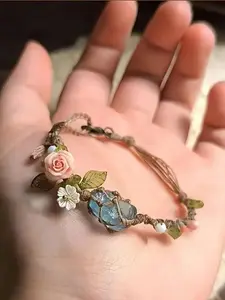 Handmade Turquoise Floral Bracelet, Exquisite Design, Natural Gemstone & April Birthstone, Dreamy Ocean Jewelry with Rose, Daisy, Leaves