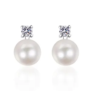 Z487-E NeeTim 0.1ct 0.3ct Moissanite Pearl Earrings Women S925 Sterling Silver with White Gold Plated Wedding Party Designer Earring