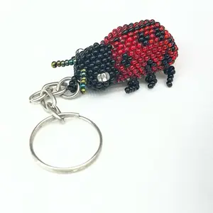Beaded Ladybug Keychain - Handcrafted Beaded Design with Metal Key Ring - Perfect for Gifts and Accessories