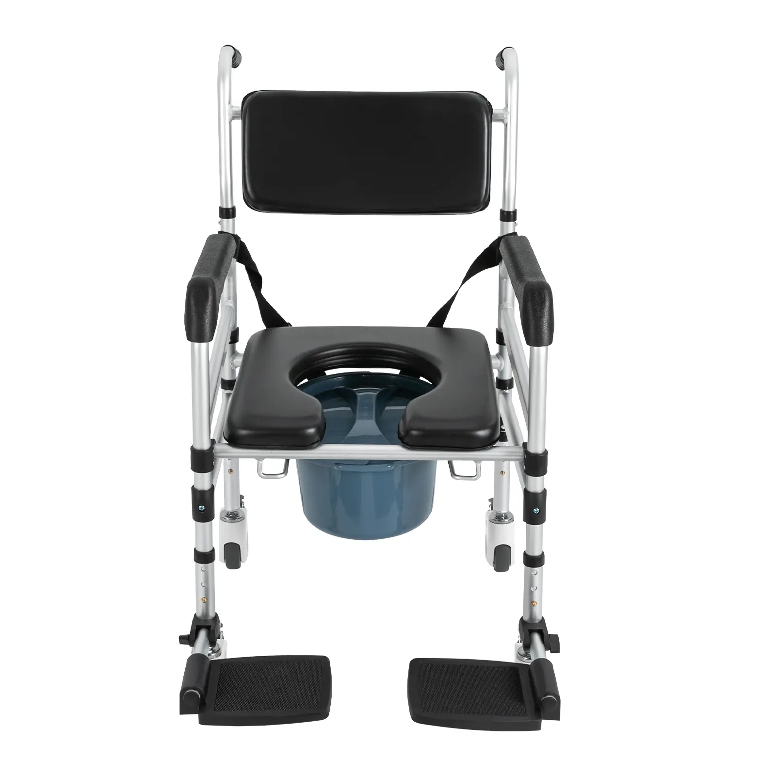 Alloy Frame 4-Wheel Aluminum Shower Commode Wheelchair Kit Set with 4 Lockable Casters, 160kg Capacity, Adjustable Height, Bidet, Cleaning Brush for Elderly Users, Pregnant Individuals, Hotels
