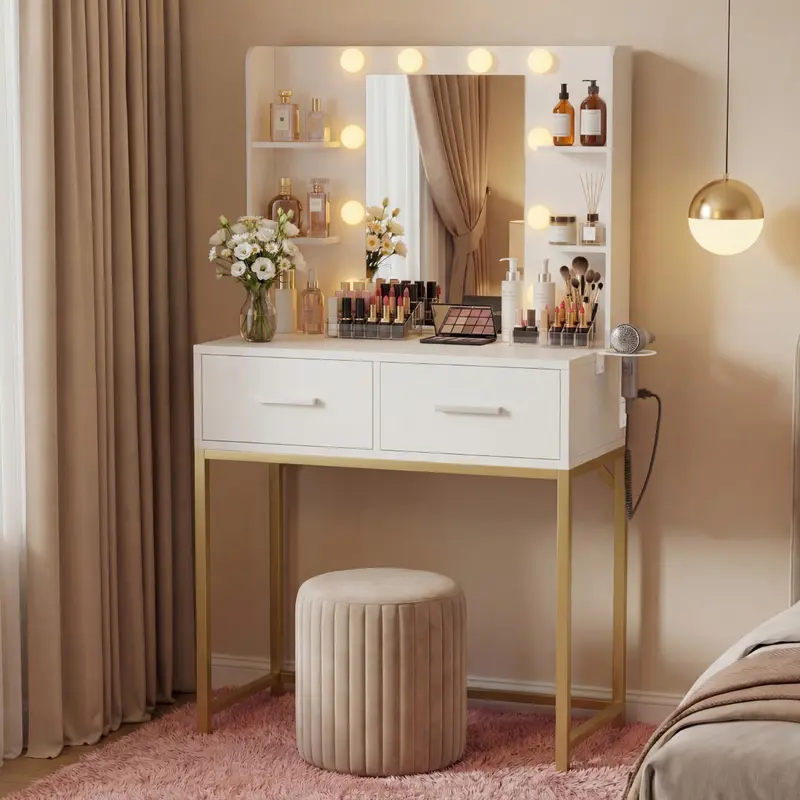 gold vanity table with drawers - TikTok Shop