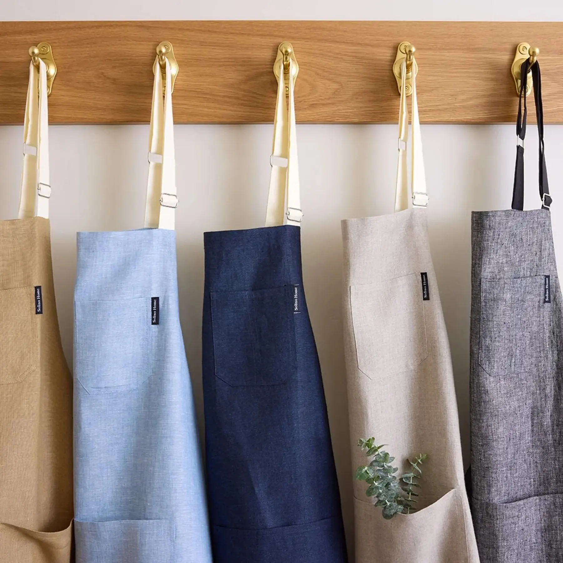 Solino Home Pure Linen Kitchen Apron - Adjustable Drawstring Fit, Pockets, Solid Colors, Low Iron, Phone-Friendly, Breathable Fabric Apron for At-Home Chef Food and Beverage Tasks, All-Season Protective Covering