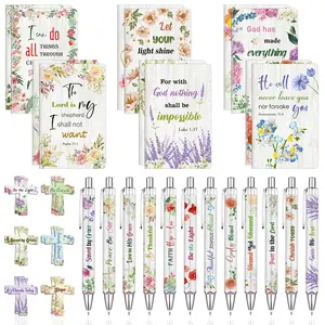 Christian Women's 36-Piece Office Stationery Gift Set - High-Quality Travel-Friendly Kit with Mini Notepads, Scripture Pens, Floral Motif Cross Magnetic Bookmarks
