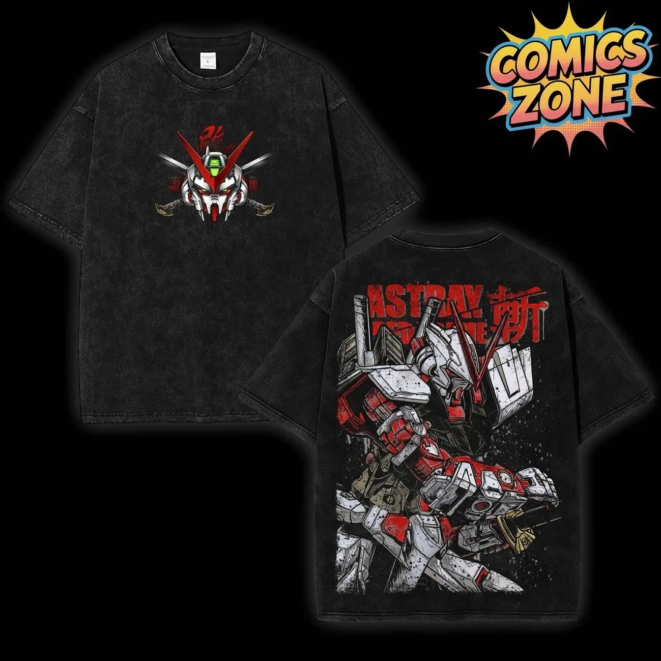 [Comics Zone] Mobile Suit Gundam Astray Red Frame 3.0 Retro Oversized Heavyweight Cotton Vintage Washed Tee, Mecha Shirt, Classic Movie Lover T-shirt For Men, Movie Buff Tee, Anime Fan Gift, Vintage Film Buff Gift Shirt For Gundam Fans And Lovers YKY