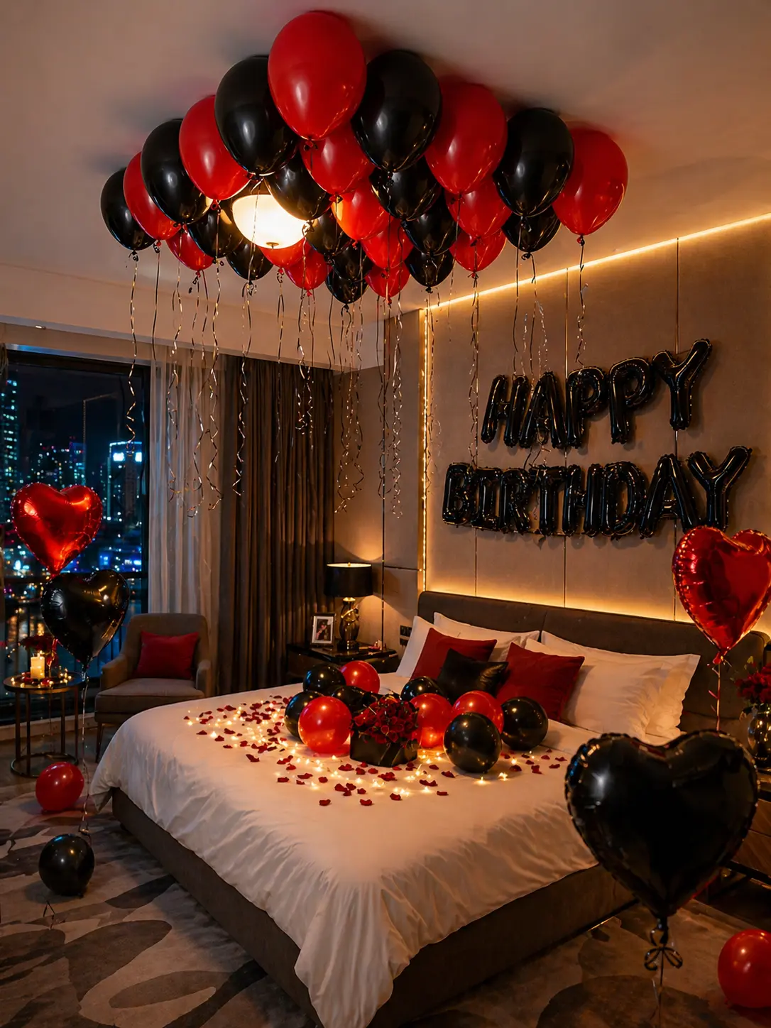 53PCS Red & Black Birthday Balloon Decorations, 40 Inch Black Number Foil Balloons, Latex Balloons for Birthday Party Backdrop Decor