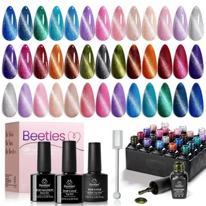 Beetles Winter Gel Nail Polish Set - Cat Eye Effect Burgundy Red Purple Black with Magnet Pen & Top Coat DIY Salon Manicure Gifts for Women - Matte