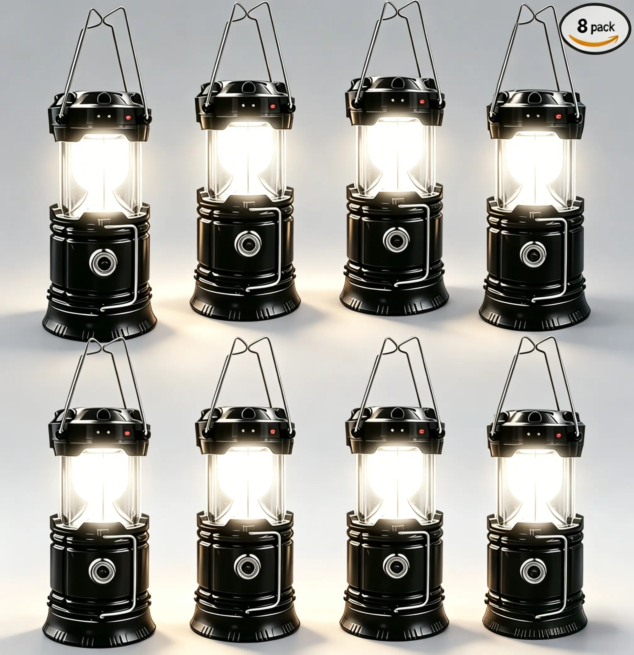 2026 New 8-Pack Collapsible Portable LED Camping Lantern, Lightweight Waterproof Solar USB Rechargeable Flashlight, Bright Camping Lights for Indoor/Outdoor Emergency, Hiking, Tent, Power Outage, Camping Gear
