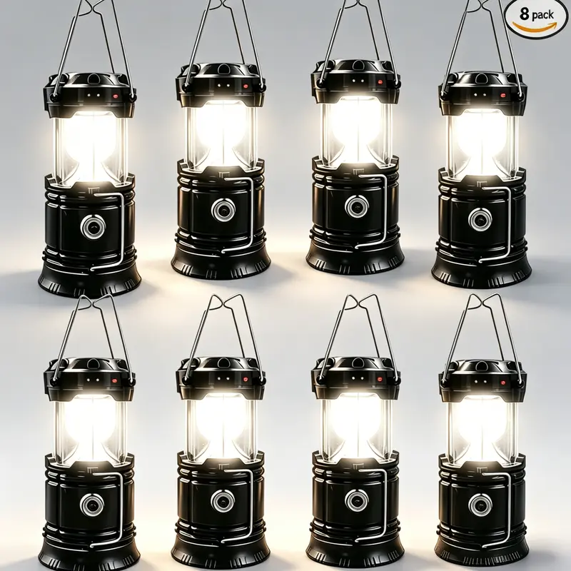 4/8-Pack Solar Camping Lanterns - USB Rechargeable Lighting, Magnetic Base, Foldable Hanging Hook, Collapsible Portable Pocket Light, Power Bank Mode, 360° Coverage, Lightweight & Portable - Ideal for Emergency, Outdoor Hiking, Power Outages - Gift Set