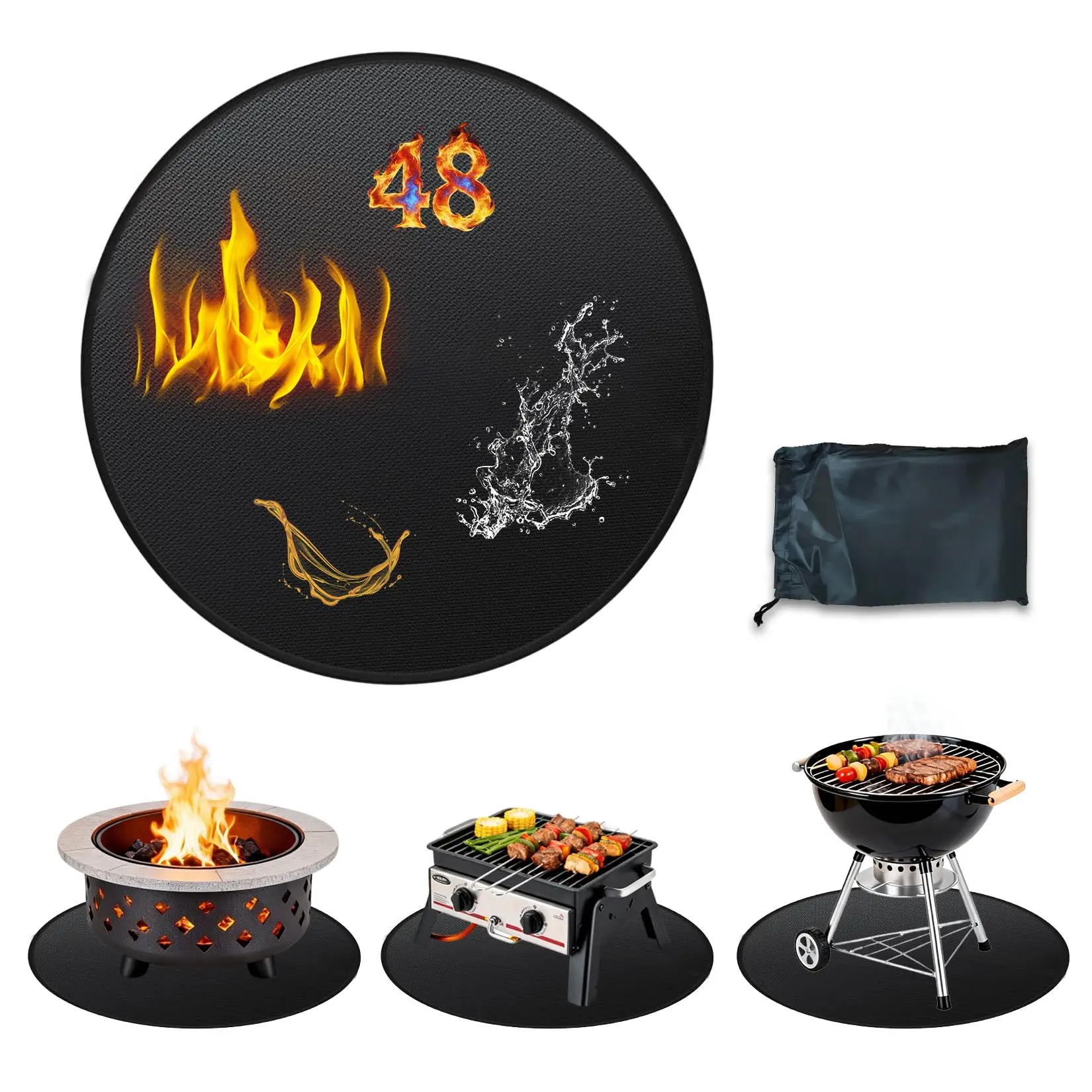 Garvee 48" and 36" Double-Sided Fire Pit Mats - Waterproof, Fireproof, Oil-Proof, Reusable Grill Deck Protectors for Patio and Indoor/Outdoor BBQ Fireplace Use
