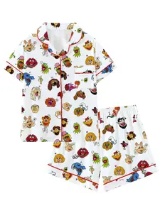 Muppets Cartoon Loose-Fitting Short Sleeve Sleepwear Set Pajama Set, Comfortable All-Season Party Wear Loungewear, Ideal Gift for Relaxing & Travel