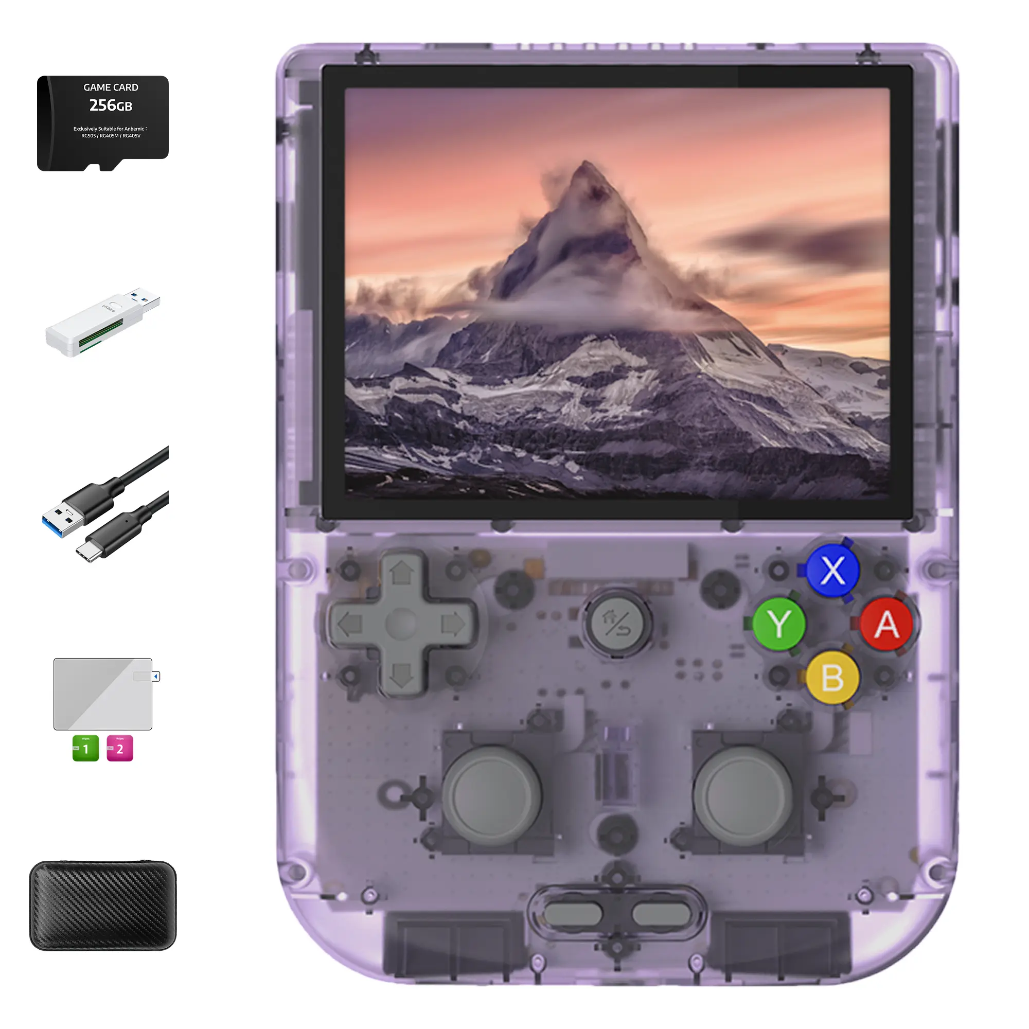 Anbernic RG405V Handheld Game Console【Buy 1 Get 1 Game Card + 1 USB Card Reader + 1 Fancy Case + 1 Screen Protector + 1 Type-C Cable】4-inch IPS Touch Screen 640*480 Android 12 Unisoc Tiger T618 5500mAh 5G WiFi Ready to Play Gift Package