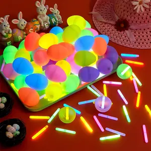50 Fluorescent Glow Sticks Light Up Easter Eggs, Perfect for Kids Teens Adults, Glowing Night Light Basket Fillers Gifts, Egg Hunt Party Favors Assortment, Party Decoration Supplies