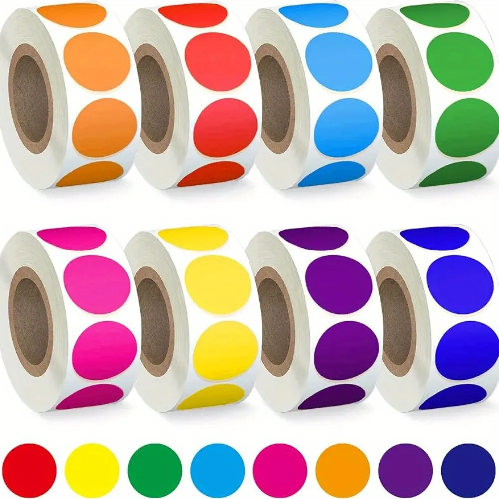 8 Rolls Vibrant Circle Stickers, Round Labels, 8 Color Coding Styles, Durable Adhesive, Perfect for Office and Classroom Organization and Labeling