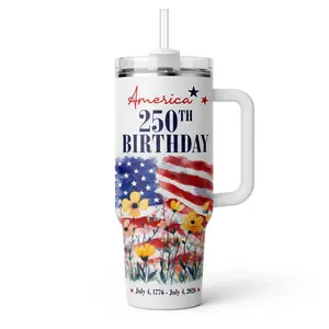 Personalized America 250th Birthday 20-40oz Tumbler with Straw, 4th of July 1776 - 2026 Patriotic Stainless Steel Insulated Travel Mug, Quarter Semiquincentennial Celebration Gift for Men Women