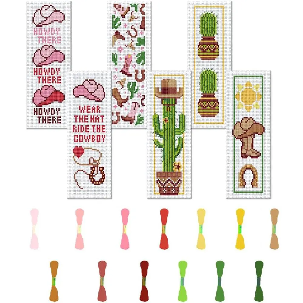 Western Cowboy Theme Cross Stitch Bookmark, 6 Counts/set DIY Cross Stitch Kit, DIY Handmade Cross Stitch Set for Beginners, Handmade Gifts, Embroidery Design, Embroidery Thread, Craft, Art