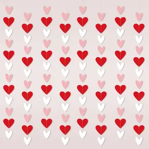 96 Red White Pink Heart Garland - NO DIY - Valentine's Day Party Decorations Supplies, Valentine's Day Hanging String Garland Banner for Wedding