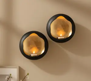 Solara Candle Wall Sconces Set of 2 | Hand-Hammered Iron Wall Candle Holders | Antique Nickel Candle Wall Sconces for Home Decor