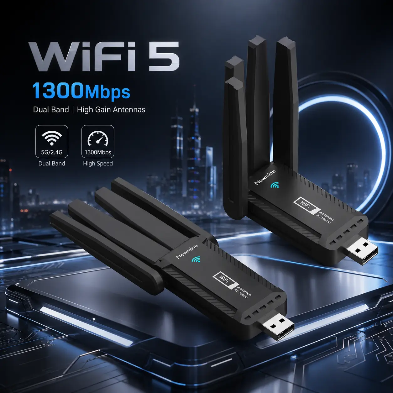 USB WiFi Adapter, 1800Mbps/1300Mbps High-Speed Wireless Network Adapter with High-Gain Antennas, USB WiFi Dongle for PC Desktop Laptop