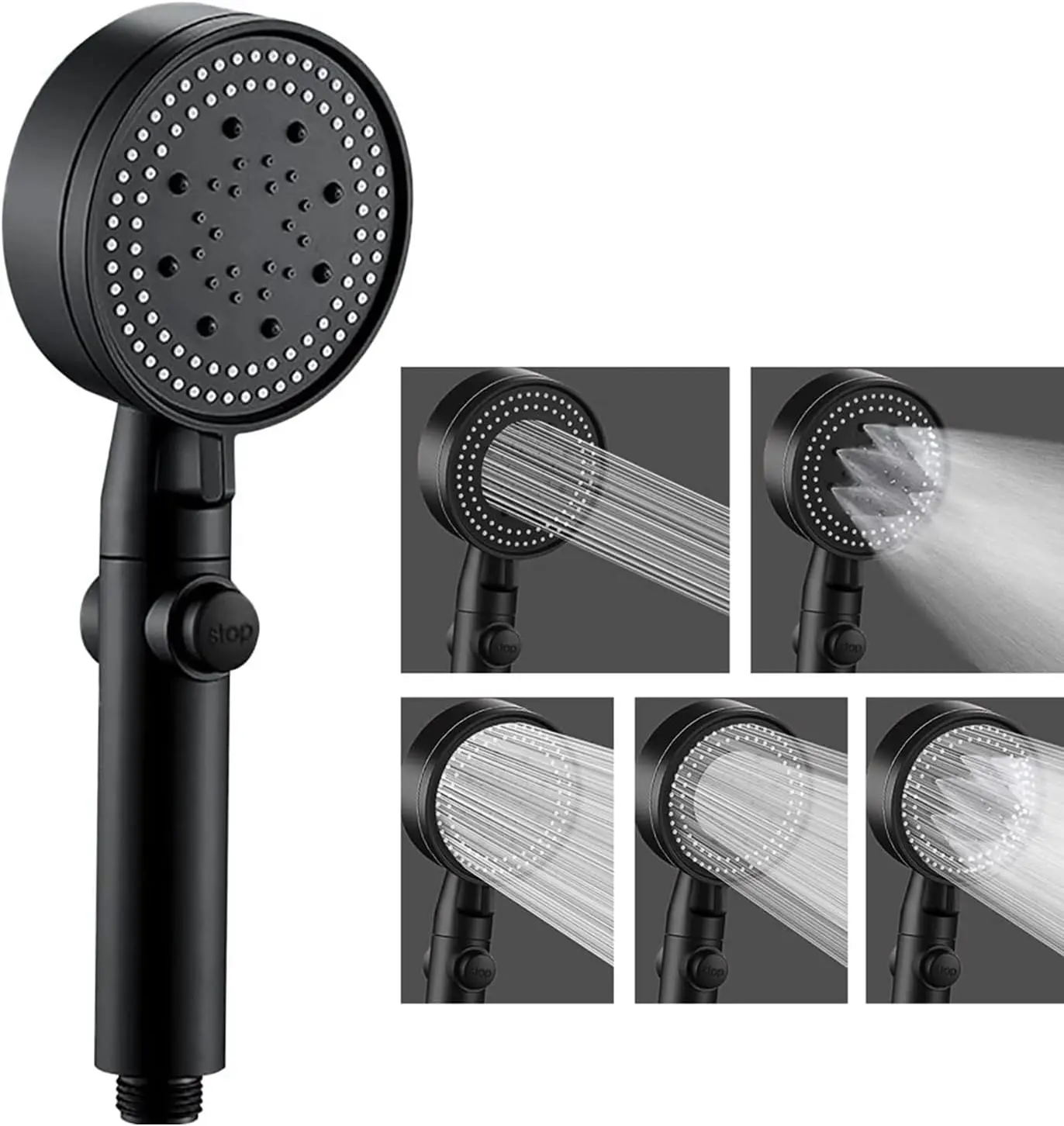 RV Shower Head with Stainless Steel Hose, 5 Mode High Pressure Shower Head with Handheld On Off Switch, Camper Shower Head Replacement for RV, Travel Trailer, Motorhome, RV Accessories Part, Black