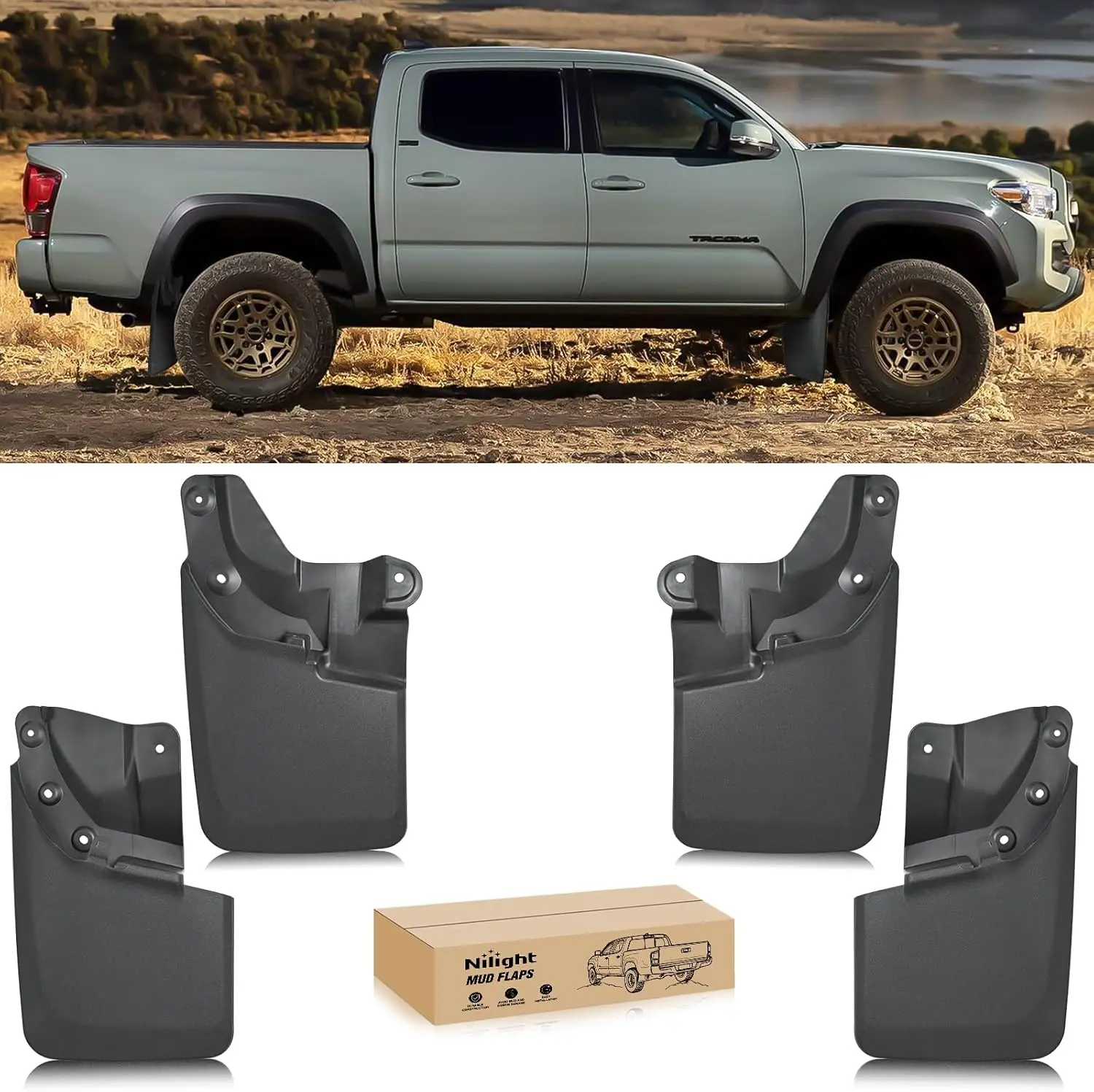 Nilight Heavy-Duty Mud Flaps & Splash Guards for Toyota Tacoma 2016-2023, No-Drilling Precision-Fit Front & Rear Set, Car Accessories for Exterior Protection & Decoration