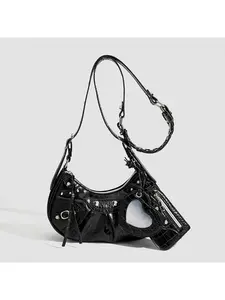 New Unique Design Rivet Punk Style Underarm Bag, Versatile Three-In-One Handbag, Single Shoulder Crossbody Moon Shape Bag, Fashionable Shoulder Bag, Stylish Crossbody, Casual Crossbody, Fashionable Unique Bags