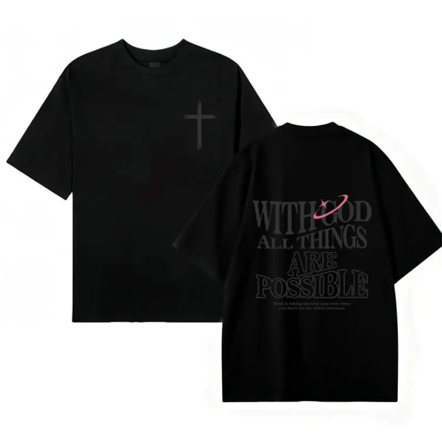 Aesthetic Christian Jesus With God All Things Are Possible T Shirt Premium Heavyweight Cotton Loose Fit Bible Verse Faith Apparel for Men and Women Easter Religious Gift Vintage Streetwear Graphic Top