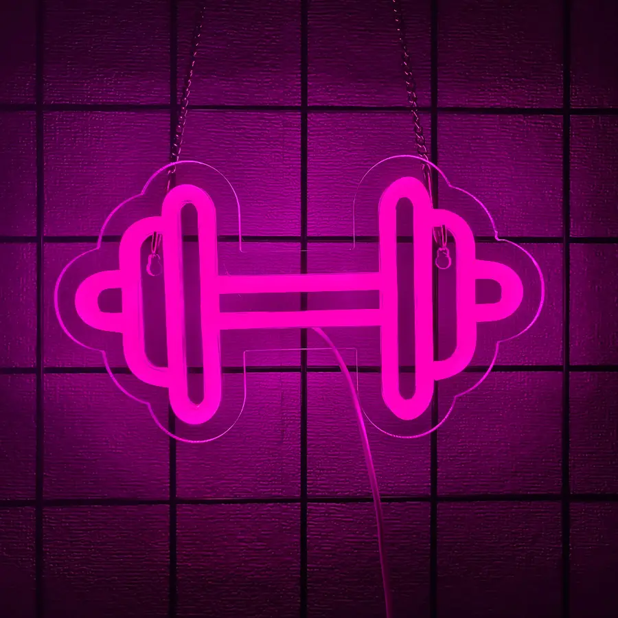 Gym Neon Sign Barbell Dumbbell Shaped Neon signs Pink Neon Lights Up Vibrant Glow Gym Wall Stickers for Fitness Club Decor LED Sign for Teen Girls Teen Sports Room Game Room Decor Neon Accent Lights Decorative Lights