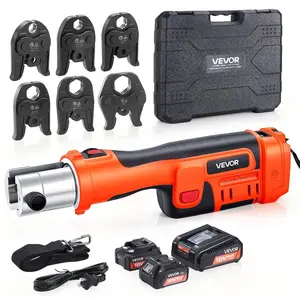 VEVOR ProPress Tool, 18V Electric Pipe Crimping Tool for 1/2, 3/4, 1, 1 -1/4, 1 -1/2, 2 Copper Pipes, 32KN Pro Press Tool with 6 VUS Jaws, 2PCS 4AH Batteries, Fast Charger Carrying Case