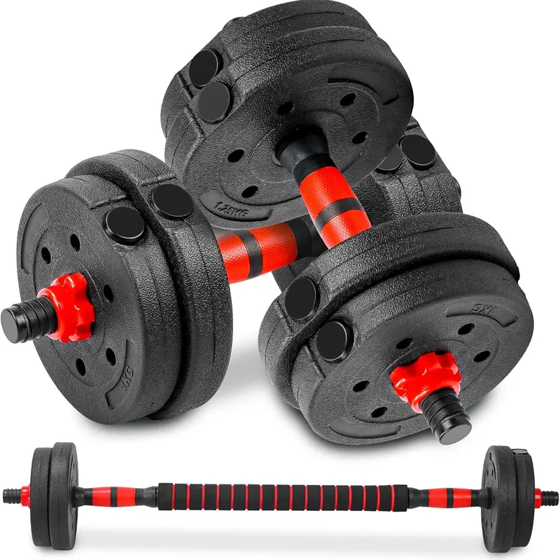 22LBS Adjustable Weights Home Gym Combo - Strength Workout Equipment with Dumbbell Converter Bar, Connector, 3-in-1 Dumbbell-Barbell-Push-up Stand, Fitness Workout Accessories, At Home Gym Gear for Men, Women