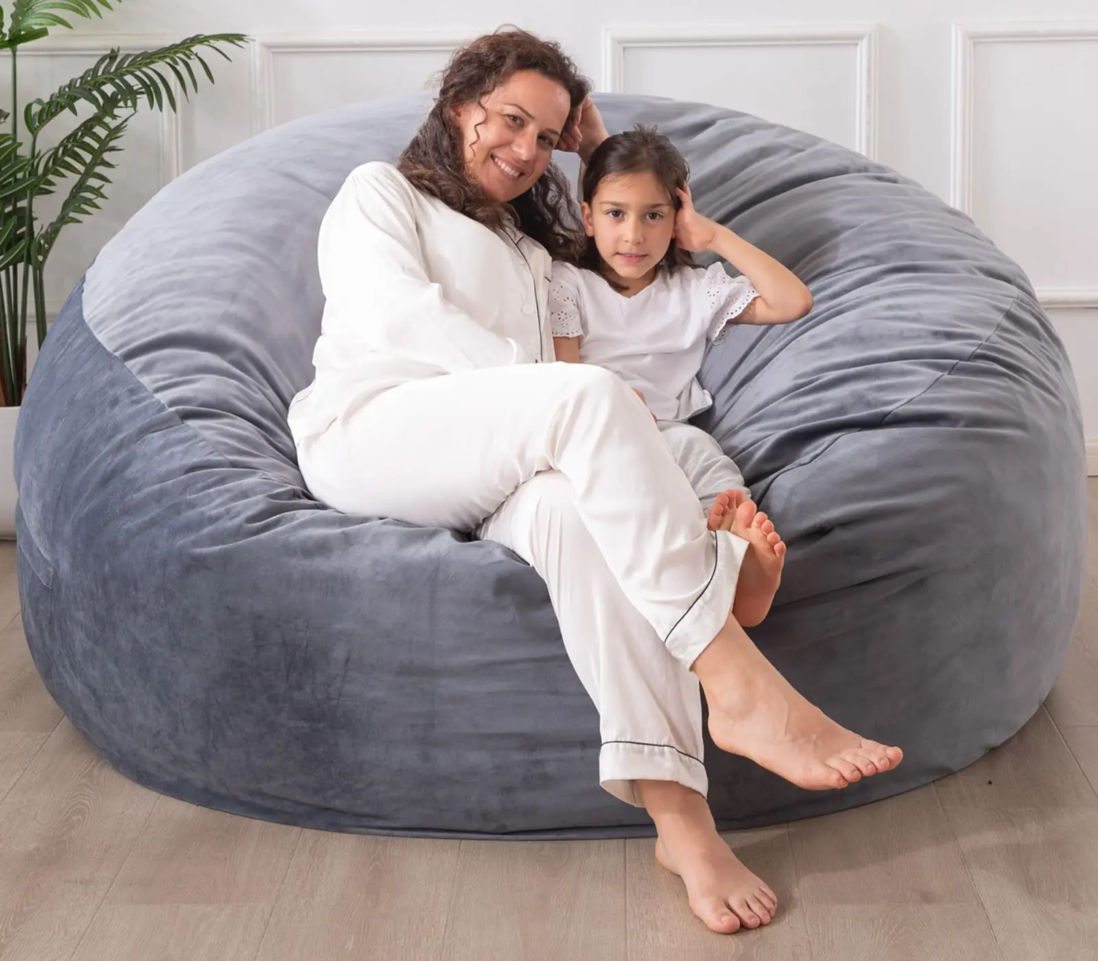 4 ft Bean Bag Chair,Large Bean Bag Chairs for Adults with Memory Foam Filling,Lazy Bean Bag Sofa for Living Room,Ultra Soft Velvet Fabric,Pull-Handle,Side-Pocket