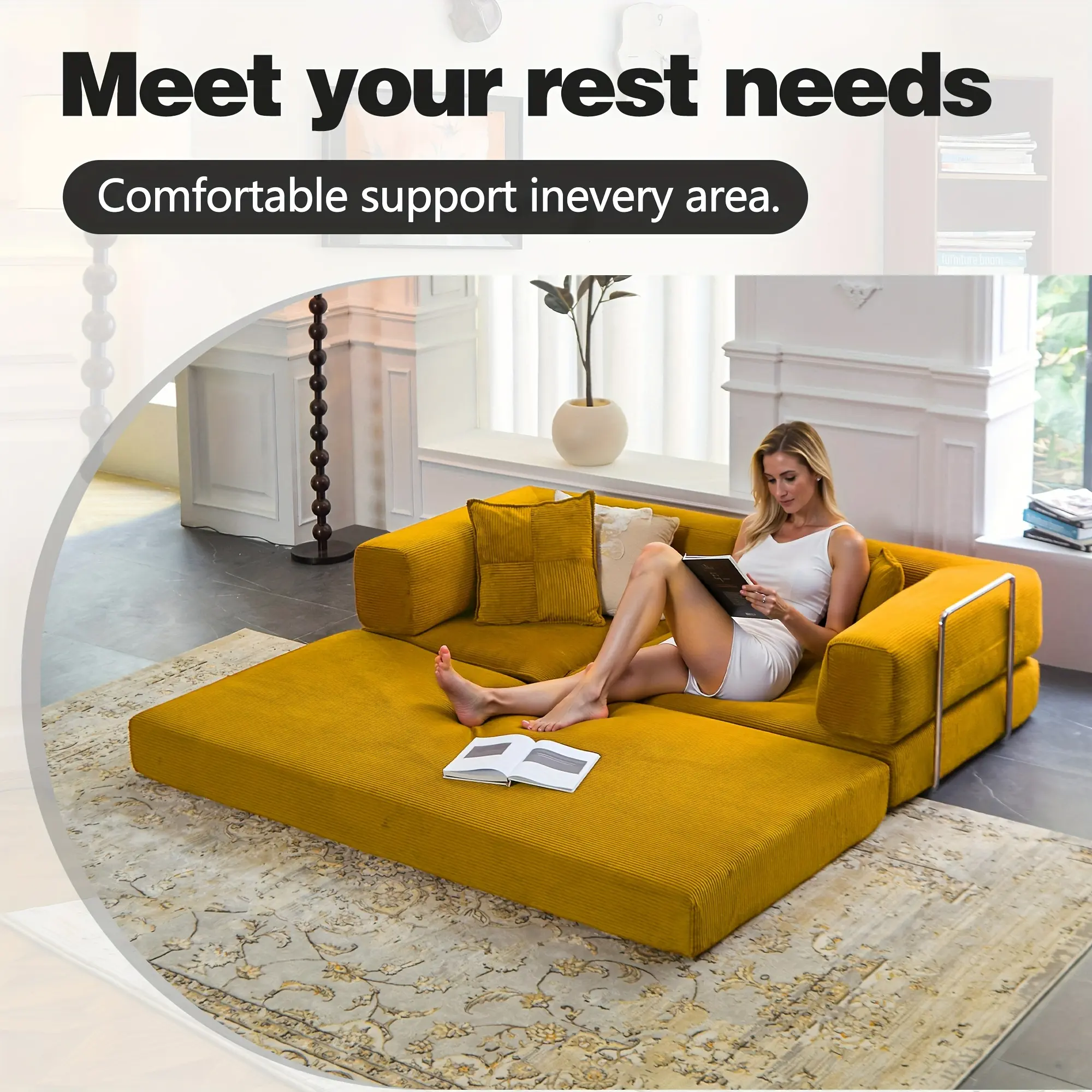 78.8" Convertible Sofa Bed -Compression Sofa With Corduroy Fabric - WithArmrestsAnd Backrest - Modular Sectional For Living Room, Bedroom, Studio-CompressionSofa In Box