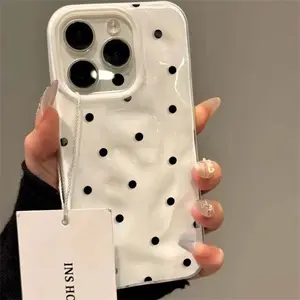 Vintage classic polka dot pattern Phone Case suitable for iPhone 11 12 13 14 15 Pro Max 14 15 Plus Shockproof Soft Cover, Protective, Fluffy, with Lip Gloss Holder, Cute, Cartoon