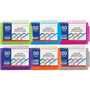 Ruled Index Cards Book 3" X 5", View Poly Cover Spiral Bound Memo w/ 2 Tab Divider, White Flashcards, Lined Card for Memory (50/Pack), 1 Unit, Random Color