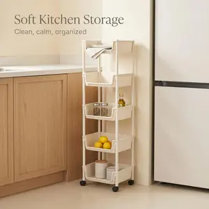 Rolling Storage Cart with Wheels, Multi-Layer Freestanding Shelf, Adjustable Space Saving Plastic Organizer for Bedroom Bathroom Kitchen Living Room, Portable Home Storage Unit, Easy Install, 2026 Semiannual Sale