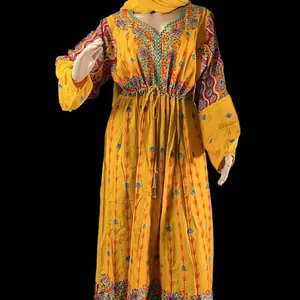 Beautiful Dubai Cotton Dress with Veil for Women - Casual Style - Womenswear.Available in colors Yellow, Blue-black, and Green.Size S, M, L & 2XL Soft