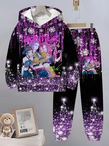 Adorable Girl Kpop Demon Hunters 3D Printed Hoodie Set, Comfortable Fashion Long Sleeve Pullover, Perfect for Spring Fall Winter Seasons