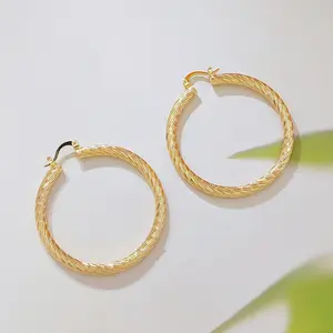 14K Gold Plated Twisted Hoop Earrings for Women, Sparkling Diamond Cut Textured Huggie Hoops, Lightweight Statement Earrings, Everyday Jewelry Gift
