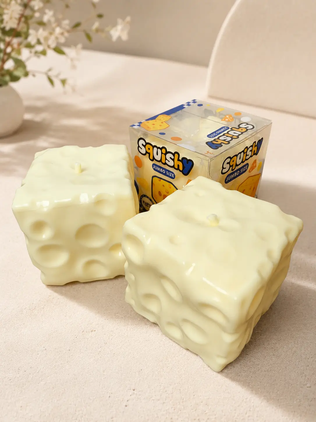 TPR Soft Cheese Block Giant Fidget Toy - Slow/No Rebound Squishy ASMR Squeeze Toy for Gaming Relaxation and Pressure Relief