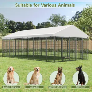 Outdoor Metal Large Dog Kennel with Roof Cover, 18.9'L x 9.61'W x 6.76'H Pet Enclosure Fence for Dogs Playpen Heavy Duty