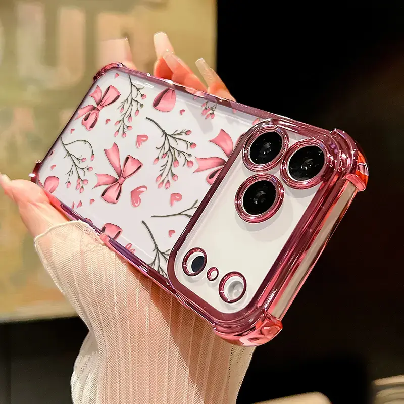 Transparent Full Coverage Phone Case for iPhone 11/12/13/14/15/16/17 Series (Standard, Pro, Pro Max) - Elegant Bow & Delicate Bloom Pattern, Enhanced 4-Corner Anti-Drop Protection, Durable Crystal Clear Casing