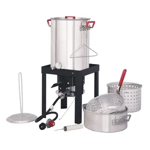 Creole Feast Premium Aluminum 30 Qt. Turkey and 10 Qt. Fish Fryer Boiler Steamer Set for Outdoor Cooking Cookware fry Propane