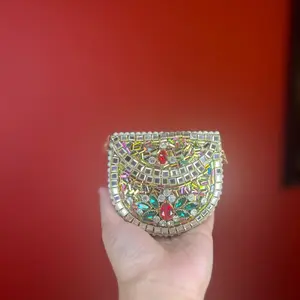Afghan Royal Energy Clutch - Elegant Handbag with Colorful Beads and Rhinestones, Perfect for Special Occasions