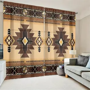 2pcs Indian Tribe Geometric Print Curtains, HD Digital Printing, Rod Pocket Installation, 100% Polyester, All-Seasons UV Protection