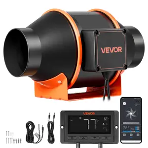 VEVOR Inline Duct Fan, 205 CFM 4 inch EC Motor Exhaust Ventilation Fan with 10-Speed, PWM Controller, App Control, Temperature Humidity Sensor, Cooling for Grow Tent, Indoor Gardening, Hydroponics