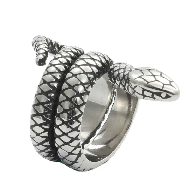 Punk Animal Snake Ring for Adults, Titanium Steel Big Python King Design, Retro Funky Artificial Gemstone Jewelry Accessory