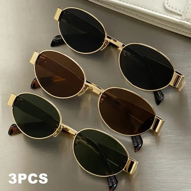 3-Pack Women's Sunglasses, Classic Oval Metal Frame with Tinted Lenses, Versatile Accessory for Daily Wear & Beach Outfits, Convenience, Fashionable, Weekend Getaways, Accessories For Women, Backup Pairs, Oval Shape