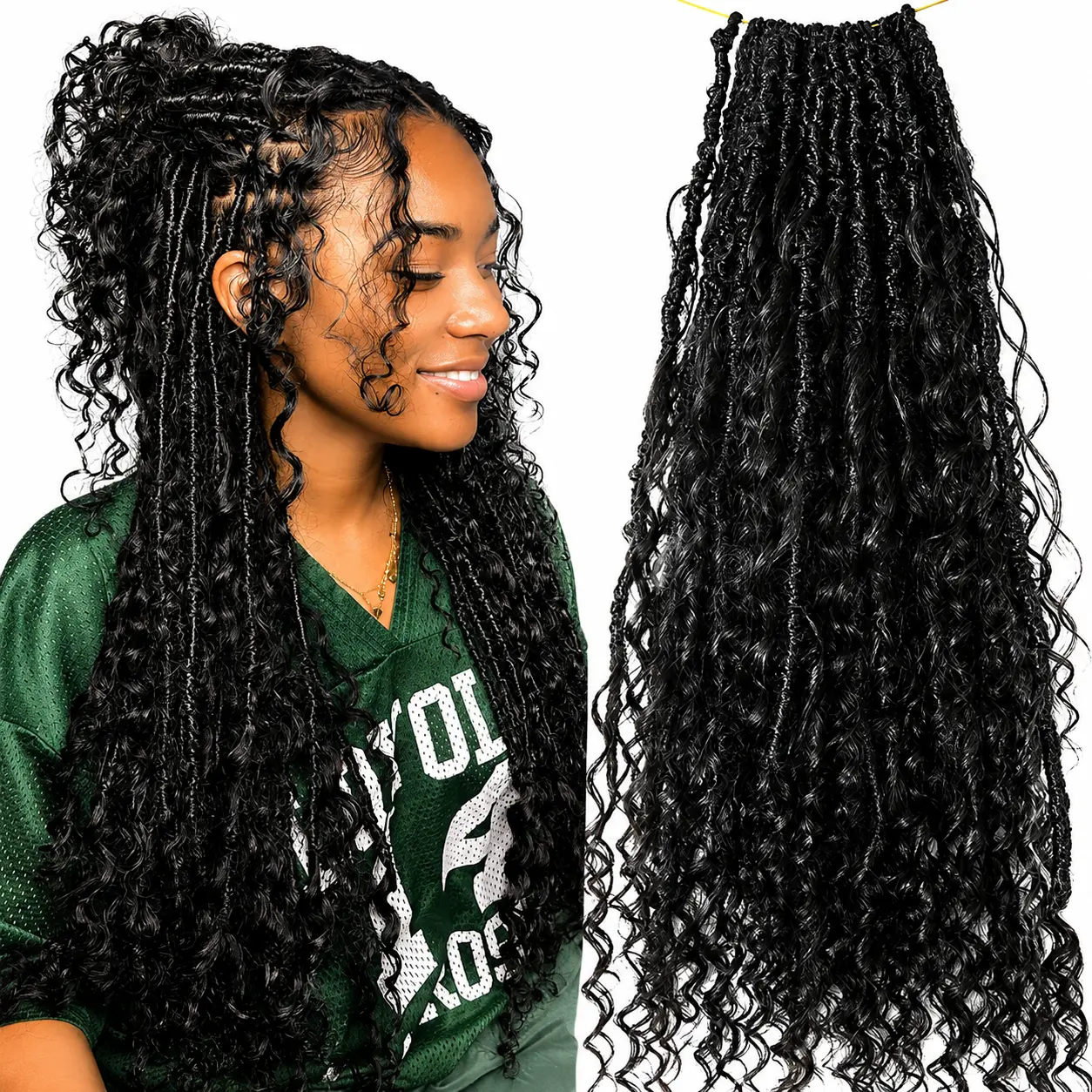 Pre-looped Crochet Boho Locs with Human Hair Curls Dreadlocks Hair With Curly Human Hair End Boho Faux Locs 72locs Full Head