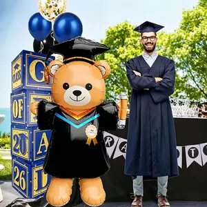 61-Inch Graduation Bear Foil Balloon, Cute Design with Cap and Diploma, Perfect for Grad Party Decor, Durable Material, Celebrate Graduation