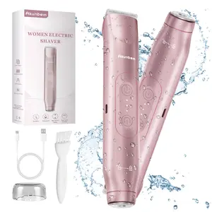 Bikini Trimmer for Women, Akunbem Electric Shaver and Razor Rechargeable 2-in-1 Body and Facial Hair Removal Double Head for Painless Trimming of Pubic Face Underarm Legs, IPX7 Waterproof, pink Soft Blades Smooth
