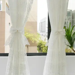 2pcs Lace Curtain Tiebacks Bow Ribbon French Sheer Curtains Bind Rope, Elegant Home Decor Accessories, Perfect for Living Room